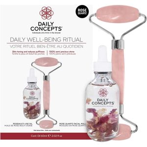 Daily Concepts | Dagelijkse Gezichtsverzorgingskit met Rozenkwarts Roller & Rozenolie 60 ml | Massage & Hydratatie voor een Stralende Huid
