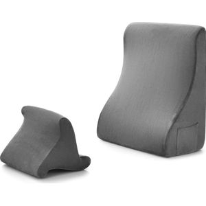Wigkussenset, leeskussen met tablet-kussenstandaard, bedwigkussen voor bed en bank, rugkussen met zijzakken, zacht steunkussen tegen nek-, schouder- en rugpijn (grijs)