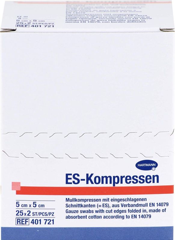 ES - Hydrocompressen - Steriel - 5 x 5 cm - 8-voudig, 17-dradig, 25 x 2 stuks
