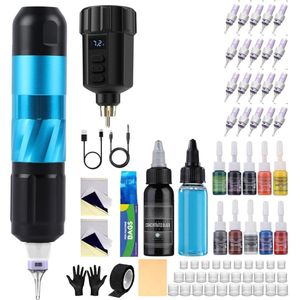 DailySupplies® Tattoo Machine met Accessoires - Tattoo kit Draadloos - Complete Set - Zwart en Blauw