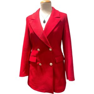 Getailleerde halflange damesjas met zakken | Rood