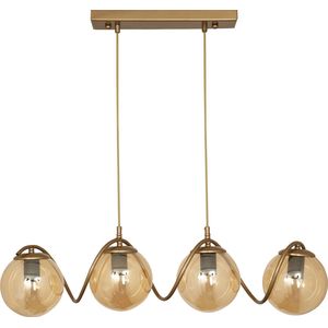 Chesto Delta Honey Gold - Luxe Industriële Hanglamp - 4 Glazen Bollen Honinggoud - Eetkamer, Woonkamer