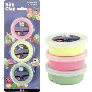 3x Neon Silk Clay klei 14 gram - Knutselset boetseerklei - Roze/groen/geel