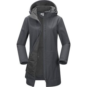 Lange softshelljas voor dames met capuchon - Winddicht en waterdicht fleece jack