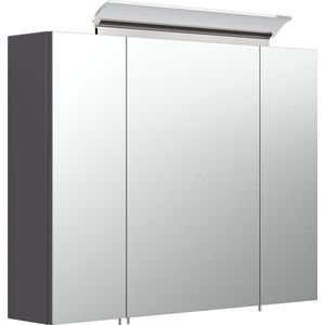 Spiegelkast Aron Antraciet - MDF - Breedte 80 cm - Hoogte 62 cm - Diepte 17 cm - Met stopcontact - Met verlichting