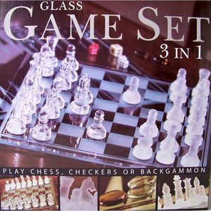 3-in-1 Glazen Bordspel Set - Schaken - Checkers - Backgommen - Schaken - Met Accessoires - 35x35cm kerstcadeau verjaardagscadeau