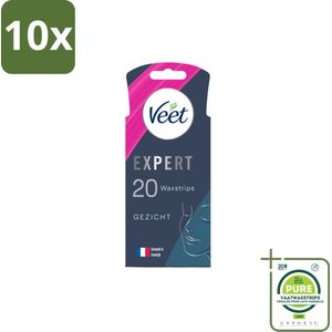 10 x Veet Expert - Ontharingsstrips - Gezicht - Gevoelige Huid - 20 strips - Grootverpakking - Ontharingsstrips Gezicht - Ontharen Gezicht - Ontharingsstrips Gevoelige Huid - Gladde Huid - Haargroei Verminderen