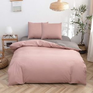 TRANKIELO® - 3-delige Beddengoedset Oudroze/Donkergrijs – 1 Dekbedovertrek 200x200 cm en 2 Kussenslopen 80x80 cm – Geborsteld Microvezel 130 g/m²