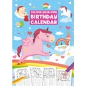 Kleur je eigen verjaardagskalender thema Unicorn