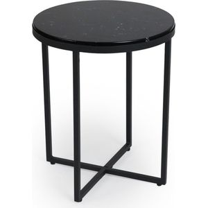 Lifa Living - Marmeren Bijzettafel - Zwart - Metalen Frame - Luxe - Minimalistisch - Rond - ø 40 x 50 cm