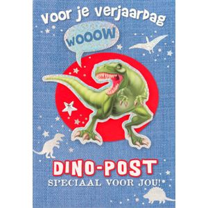 Depesche - Kinderkaart met de tekst ""Voor je verjaardag WOOOW dino-post ..."" - mot. 045