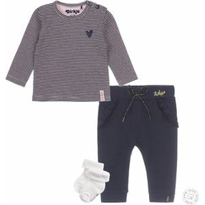 Dirkje Bio Basic SET(2delig) Blauwe broek, Shirt gestreept - Maat 86