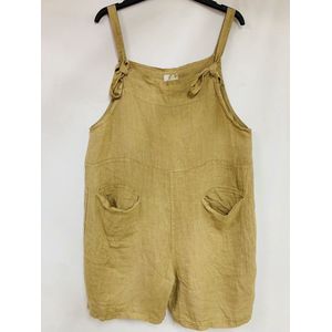 Linnen korte jumpsuit in CAMEL kleur - comfortabele broek in lichte linnen - tuinbroek - Maat S/M