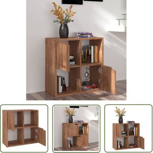 The Living Store Boekenkast 60x27,5x59,5 cm bewerkt hout bruin eikenkleurig - Boekenkast - Houten Boekenkast - Bruine Boekenkast - Design Boekenkast - Compact Boekenkast