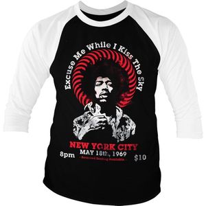 Jimi Hendrix Live In New York Baseball 3/4 Sleeve Tee T-Shirt White-Black-S