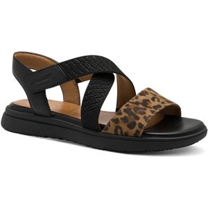 TAMARIS - Comfort Platte Sandalen - Zwart/Leo - Hallux-vriendelijk - Hoogwaardig Materiaal