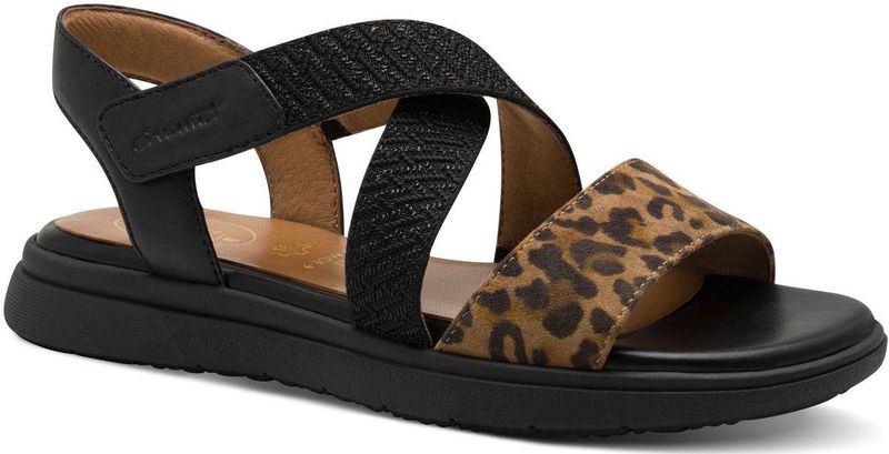 TAMARIS - Comfort Platte Sandalen - Zwart/Leo - Hallux-vriendelijk - Hoogwaardig Materiaal