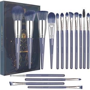 Make-upkwasten 16 Stuks Premium Synthetische Borstels Donkerblauw Conisch Handvat Kabuki Foundation Borstel Make-up Kwasten Set