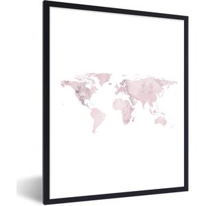 Fotolijst incl. Poster - Wereldkaart - Aquarelverf - Roze - 30x40 cm - Posterlijst