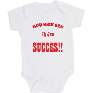 100% katoenen Romper ""Hier ben ik dan SUCCES!!"" Unisex Katoen Wit/rood Maat 68/74
