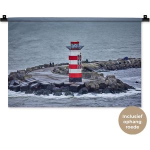 Wandkleed Landschappen Nederland - Vuurtoren bij het Noordzeekanaal Wandkleed katoen 60x40 cm - Wandtapijt met foto