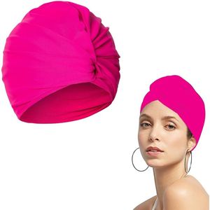 Badmuts - Badmuts voor dames - Badmutsen - Elastische - Badmuts voor dames met lang haar - Modieuze geplooide geknoopte stijl - Rozerood