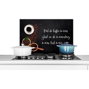 Spatscherm Keuken - Kookplaat Achterwand - Spatwand Fornuis - 70x50 cm - Keuken - Dat de koffie maar sterk mag zijn - Koffie - Espresso - Aluminium - Wanddecoratie - Muurbeschermer - Hittebestendig