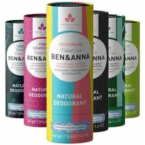BEN&ANNA - Papertube Deodorant 40gr - 6 Pak - Voordeelverpakking - Persian lime, Pink grapefruit, Urban black, Mint, coco mania en Green fusion