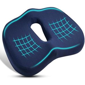 Orthopedisch Zitkussen met Traagschuim - Ergonomisch Kussen voor Bureaustoel, Rolstoel en Autostoel - Verlichting bij Stuitbeenpijn, Ischias, Aambeien en Rugklachten - Blauwe Kleur - Formaat L