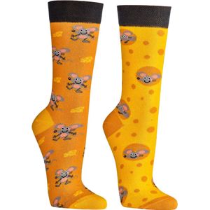 Grappige sokken | Happy Socks printjes | Thema: Muis in kaas | Maat: 42-47 | 2 paar