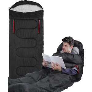 Slaapzak 220 x 84 cm voor 4 seizoenen met ritssluiting voor armen en voeten voor kinderen en volwassenen voor kamperen wandelen reizen (zwart)