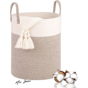 Mrs. Jones wasmand van gevlochten katoen 53L - opbergmand speelgoed mand wasbox - wasruimte kinderkamer woonkamer badkamer 46 x 38 cm .