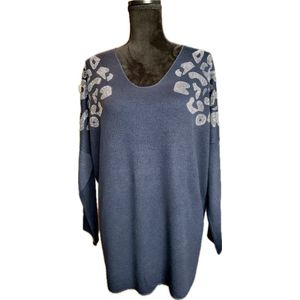 Ribbel top strass donkerblauw 202404049