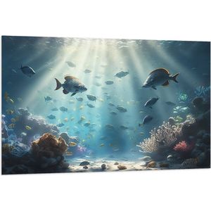 Vlag - Groep Tropische Vissen in de Heldere Zee - 120x80 cm Foto op Polyester Vlag