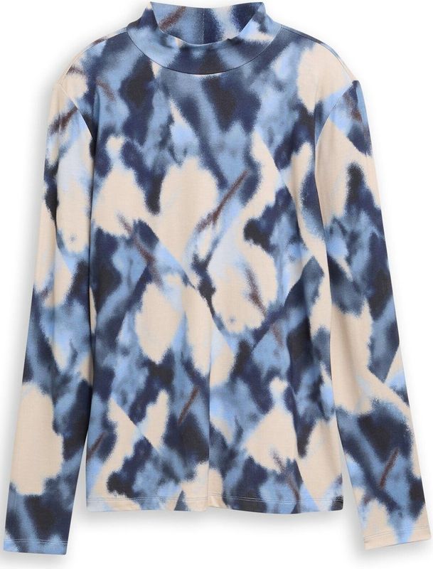 TOM TAILOR - Shirt - Beige - Slanke Pasvorm - Lange Mouw - All-over Patroon