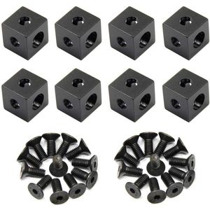 Zwarte Hoek Beugel Kubus 20x20x20mm voor 6mm Slot Aluminium Extrusie Profiel - Set van 8 - 2020 Serie