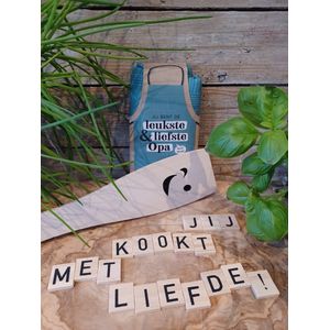 Keukenschort-Opa-Houten Spatel-Schort-Sloof-Duurzaam-Familiediner-Pasen-Paasbrunch-Kerstdiner-Lieve opa-Koken-Bakken-Cadeauset-Keukenset-Jij bent de leukste & liefste opa-Bonus Opa-Oppas Opa-Opaatje-Vaderdag-Verjaardag opa-kerst-sinterklaas-kok opa