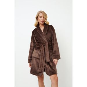 Dames badjas Eva-ochtendjas-sjaalkraag-cadeauverpakking-bruin-maat XL