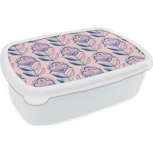 Broodtrommel Wit - Lunchbox - Brooddoos - Retro - Design - Bloemen - 18x12x6 cm - Volwassenen