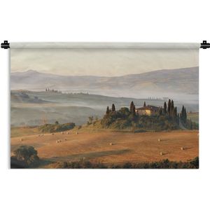 Wandkleed Toscaanse landschappen - Uitzicht vanaf het Toscaanse landschap op een boerderij Wandkleed katoen 180x120 cm - Wandtapijt met foto XXL / Groot formaat!