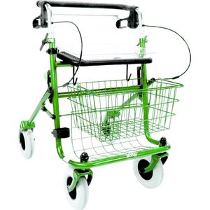 Premis Provo Rollator 2e generatie - Duwstang met beugel-loop-rem onder - Incl mand, stokhouder en dienblad - Appel Groen