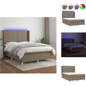 vidaXL Boxspring Bed - Taupe - 193 x 147 x 118/128 cm - Verstelbaar hoofdbord - LED - Pocketvering matras - Huidvriendelijk topmatras - Inclusief montagehandleiding - Bed