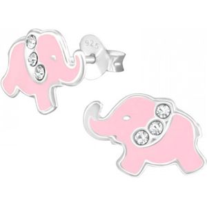 Joy|S - Zilveren roze olifant oorbellen - 13 x 8 mm - met kristal - voor kinderen