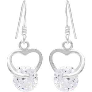 Zilveren oorbellen | Hangers | Zilveren oorhangers, open hart met steentje