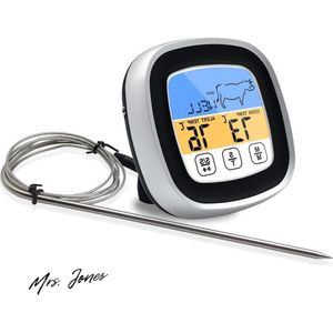 Mrs. Jones Premium Collection - Digitale vleesthermometer - Touchscreen - Kleuren-LED display - Temperatuurbereik tot 300 °C - Barbecue - Roker - Keuken