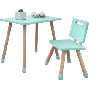 Kinderstoelenset met 2 stoelen: Stevige kinderstoelenset van grenenhout voor spelen en leren - Perfecte Scandinavische stijl meubels voor de kinderkamer (Mintgroen, 1 stoel)