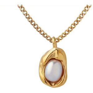 Goldplated ketting met 14K hanger parel CZ.