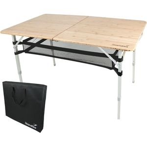 Skandika Tolja Kampeertafel – Campingtafels - Tafel van bamboe en aluminium – Voor 6 personen - Inklapbare tafel met opbergnet – 120 x 70 cm – 3 standen in hoogte verstelbaar van 48-70cm hoog – Robuust – Voor camping, tuin, balkon – bamboe/aluminium