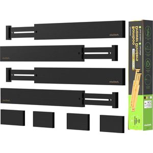 Verstelbare bamboe ladeverdeler (43 - 56 cm) - Lade-organizer voor keuken, commode, badkamer - Geveerd opbergsysteem voor slaapkamer, babylade, bureau (zwart)