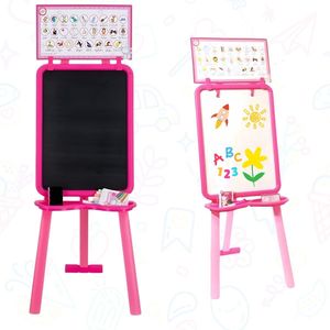 2 In 1 - Whiteboard & Krijtbord op Roze Ezel - 102 cm Hoog - Multifunctioneel Dubbelzijdig Bord met Standaard - Perfect voor Kinderen, Creatief Spel en Onderwijs - Lichtgewicht en Stevig Ontwerp